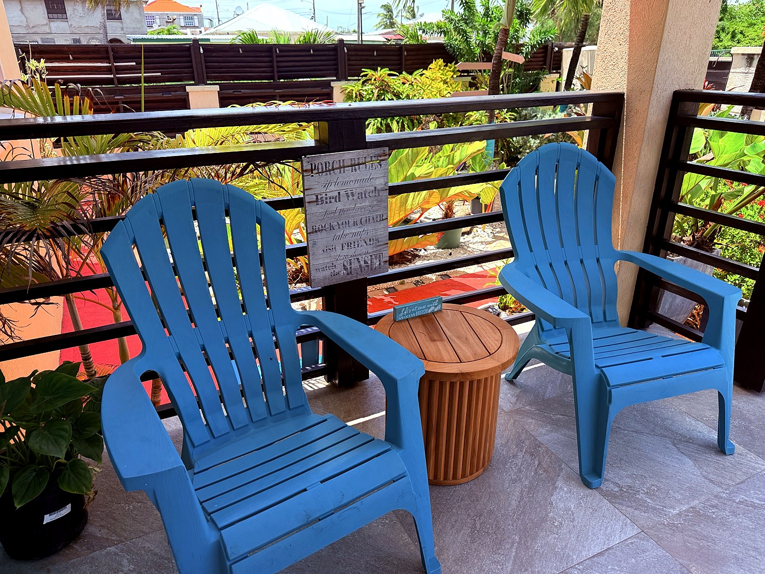 Cozy seating on the front porch at Hidden Gem