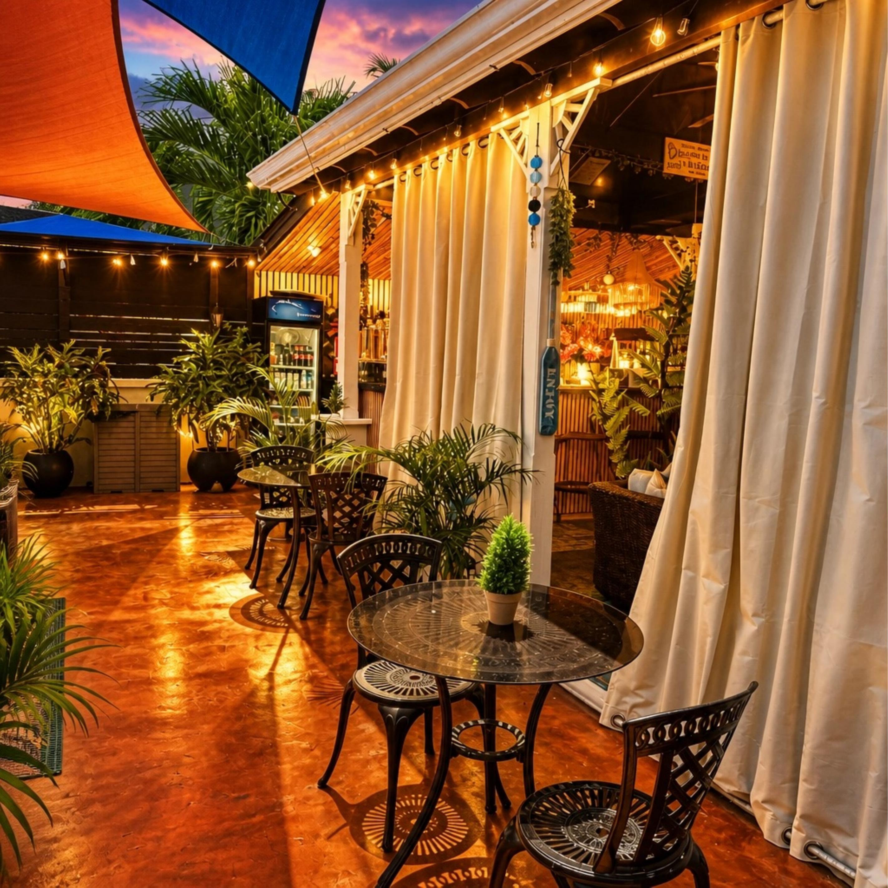 The Patio at dusk at Hidden Gem