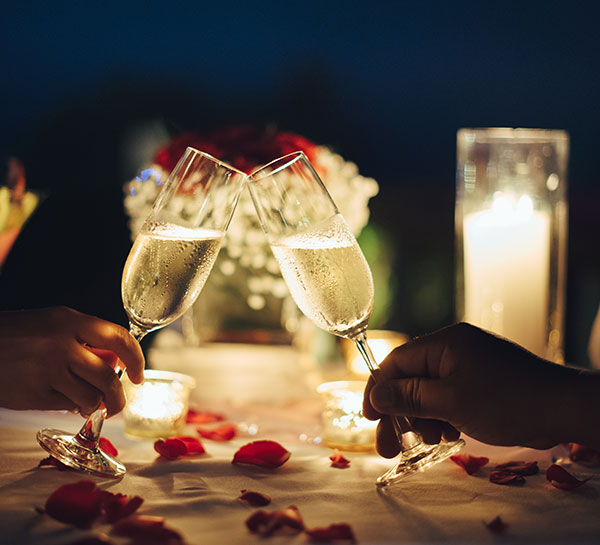 Romantic champagne toast at Hidden Gem