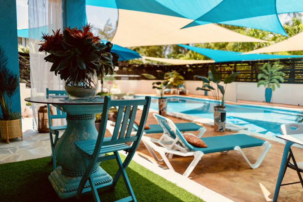 The adults-only pool and shaded loungers at Hidden Gem Barbados