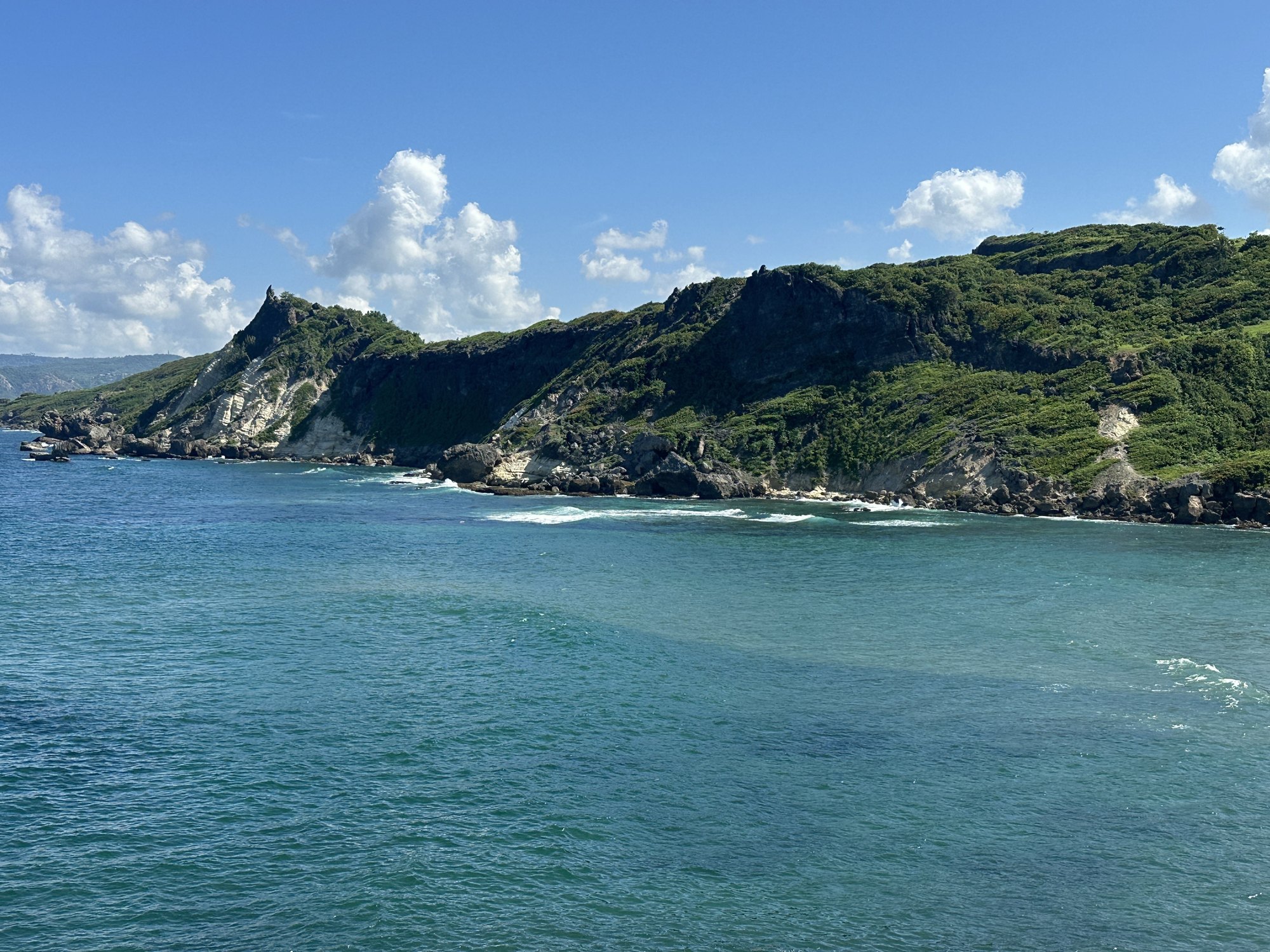 Green cliffs above a turquoise bay on the Barbados coast